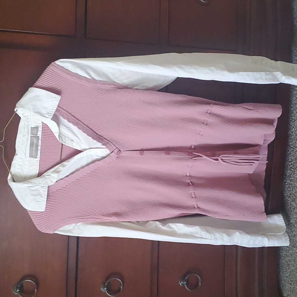 croft & barrow Dusty Rose Knit Vest with White Shirt Look